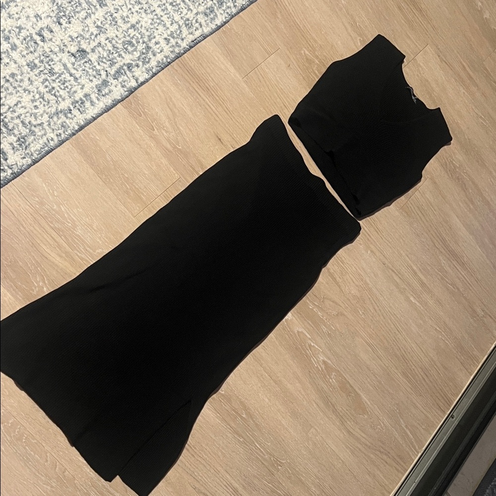Black Ribbed Maxi Skirt Set